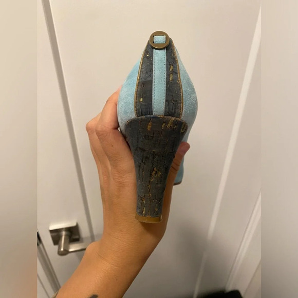 Maison Mayle suede printed blue pumps with turquoise details size 39 - Picture 8 of 9